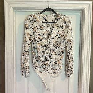 Abercrombie & Fitch Floral Print Bodysuit - Cream and Black